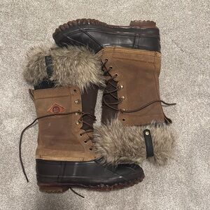 SOREL Brown Fur-Trim Lace-Up Winter Boots